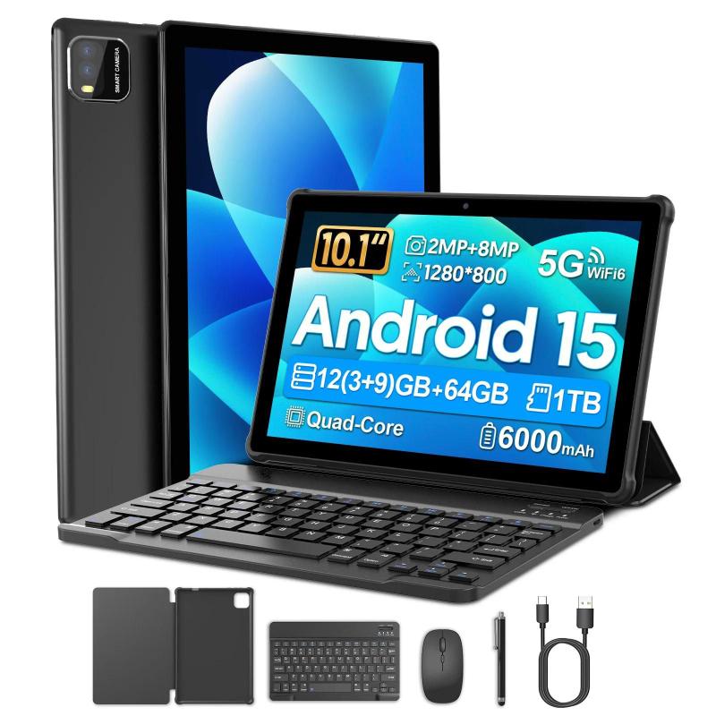 【10インチAndroid15 】タブレット 7GB+64GB+1TB ブラック Tablet Android 15 De 10,1 Polegadas Com Processador Quad-Core